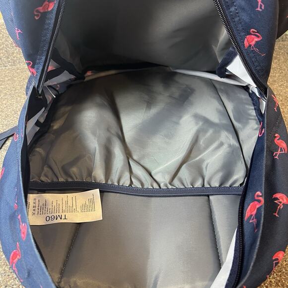 Trans JanSport TM60 Superbreak Backpack Blue With Pink Flamingos - Picture 8 of 8